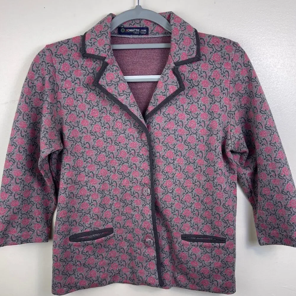 Komatsu Store Ginza Tokyo Women's Japanese Pink and Grey Floral Jacket - Picture 1 of 4